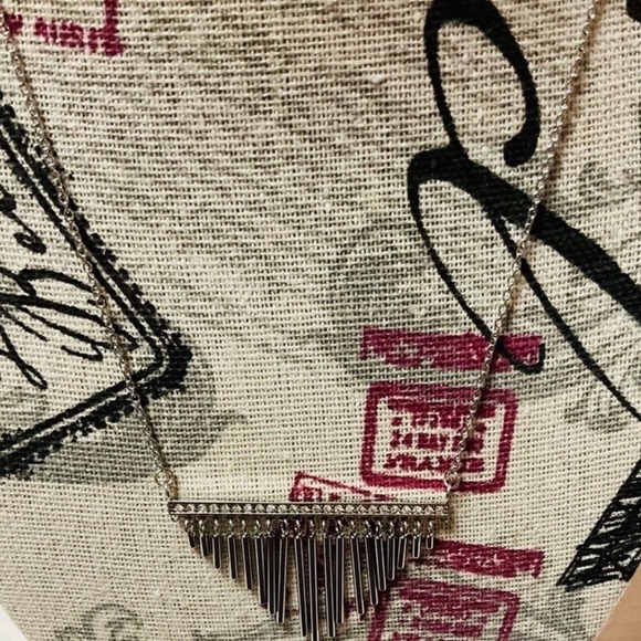 QVC Stainless Steel Fringe Dangle Necklace Crystal Accent Bar  Women's - Picture 7 of 10